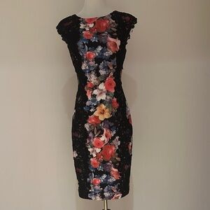 Joseph Ribkoff Black Floral Midi Dress